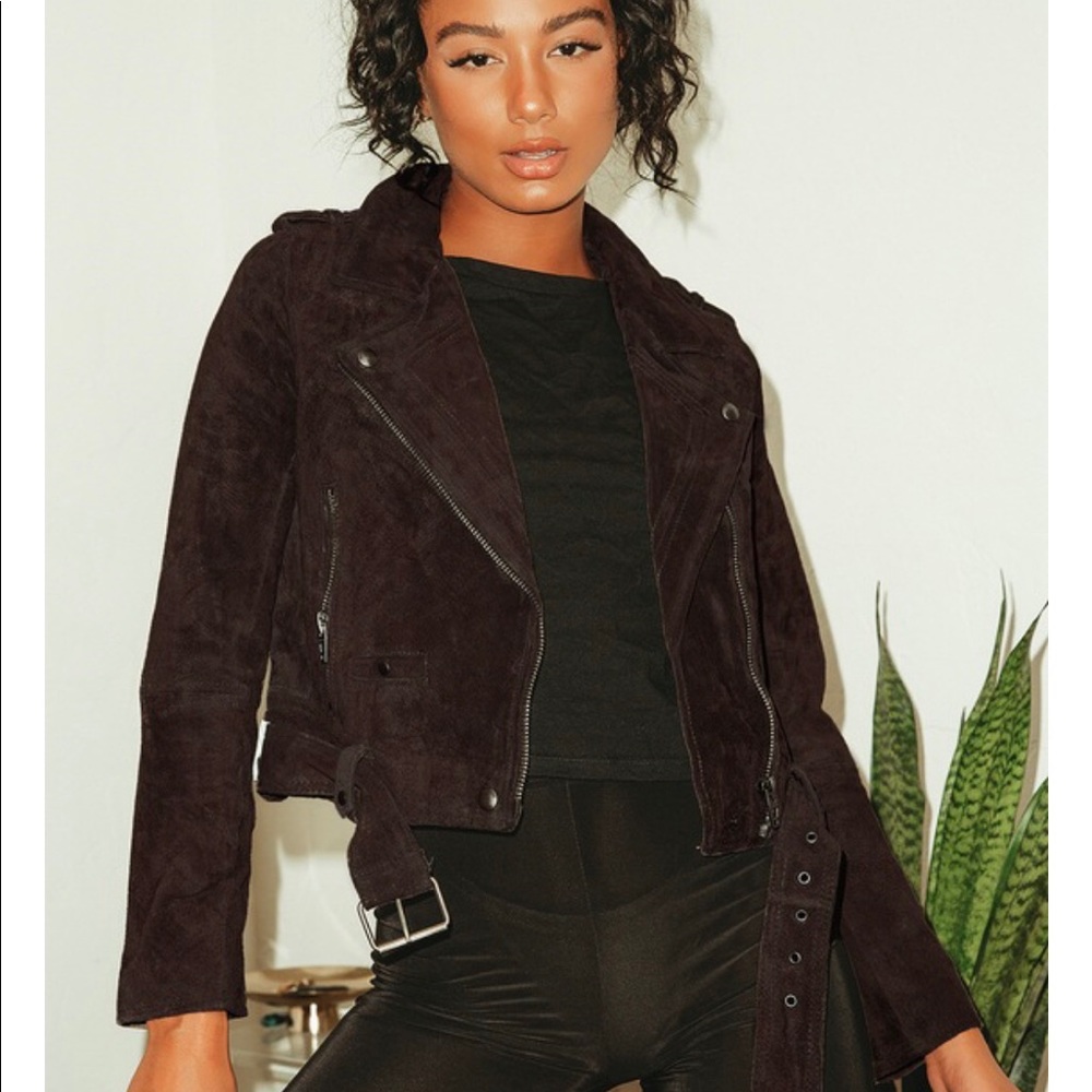 Brown Suede Leather Cropped Moto Jacket